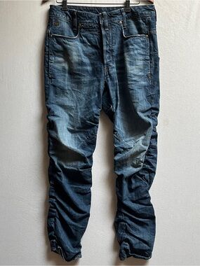G-Star RAW STAQ 3D Taper Mens Blue Washed Denim Jeans Size 32 - Button Fly